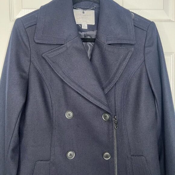 Sz S Lucky Brand Navy Blue Double Breasted Peacoat $200 MSRP - Picture 4 of 11